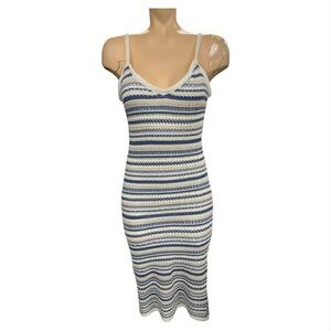 Wild Skye Chic Striped Blue and White Midi Dress Size M